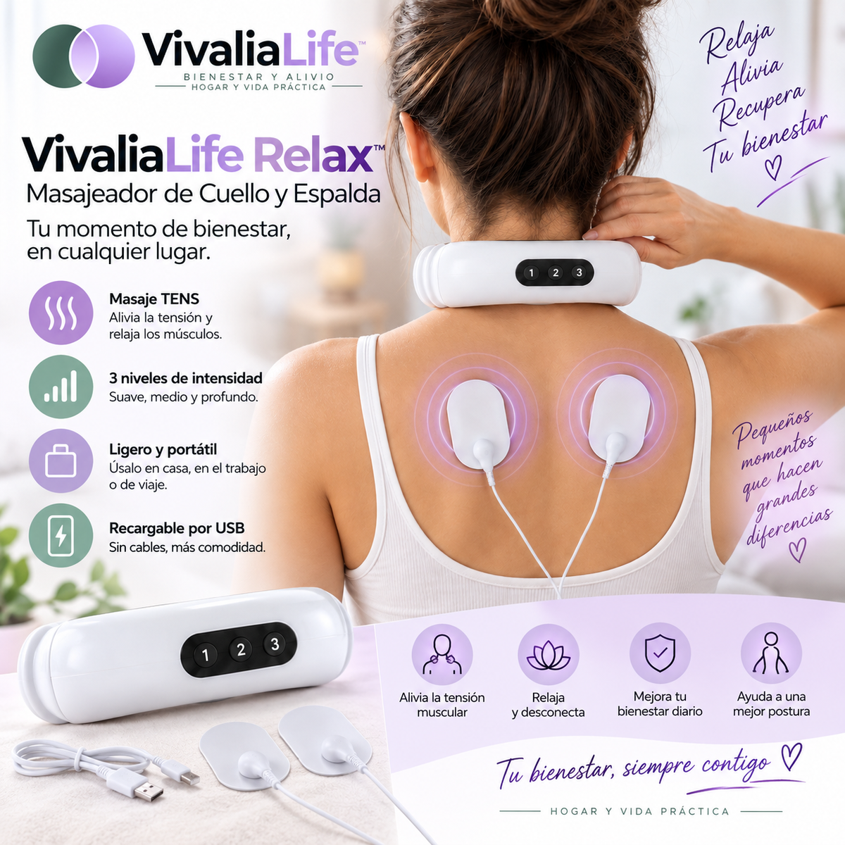 💆 VivaliaLife Relax™ Masajeador Cervical EMS para Cuello y Espalda